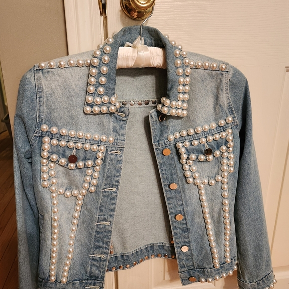 Boston Proper Pearl Embellished Denim Jacket - Picture 2 of 8